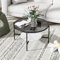 Artloge Table Basse Salon Ronde en Verre: Table Basse Grise Design 2 Plateaux Table Meuble de Salon Modern avec Un Plateau en Pierre Frittée 4 Pieds - 80x80x47.5cm