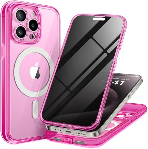 TIESZEN für iPhone 15 Pro Hülle, kompatibel mit MagSafe,Bright Pink