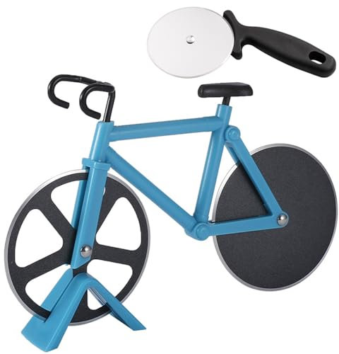 AYNKH 2PCS Pizza Cutter, Bicycle Pizza Cutter Wheels Dual Stainless Steel Super Sharp Blades Slicer with Non-Stick Coating, Pizza Knife, Pizza Scissors, Slicer, Creative Gift(Blue+Black)
