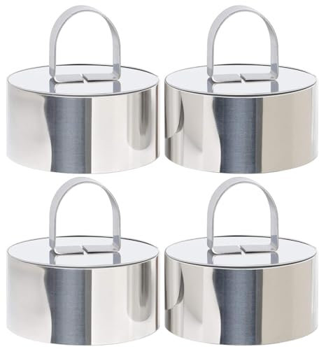 TAIHE Dessertringe 8cm, 4 Stück Edelstahl Servierringe, Runde Mousse Ring Set mit Presse Heber, Premium Speiseringe für Desserts, Kuchen, DIY