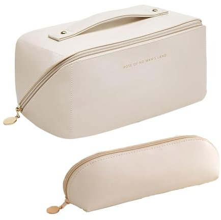 Vocridy Tragbare Make Up Tasche, Schminktasche, Cosmetic Bag Wasserdichter, Multifunktions Leder Schminktasche Makeup, Reise Kosmetiktasche, Makeup Bag, für Damenkosmetik Accessoires (weiß)
