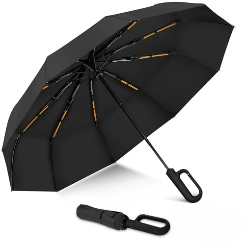 ZOMAKE Regenschirm Faltbar Sturmfest Kompakt - 10 * 2 Rippen Stabil Reise Taschenschirm Automatik Auf und Zu,Klein Winddicht Regenschirm Für Herren Damen Jugendliche(Schwarz)