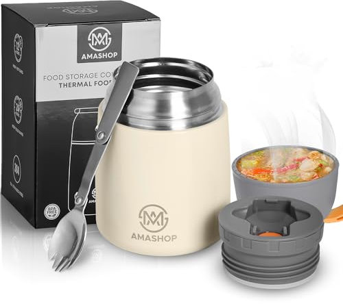 AMASHOP 500ml Stainless Steel Thermal Food Flask - Insulated Lunch Box, Food Warmer, Soup Thermos, Kids Food Flask, Travel Flask, Vacuum Flask, Keeps Food Hot, Cold, Ideal for Home and On-The-Go