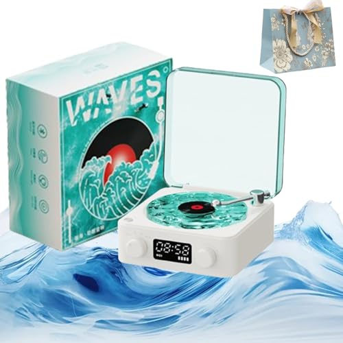 The Waves Vinyl Player, Waves Vinyl Bluetooth Speaker, Waves Vintage Vinyl Record Player Bluetooth Speaker, Waves Retro Vinyl Record Player for Bedroom, Office, Party (Blue)