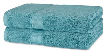 Amazon Basics Badetuch aus Baumwolle, farbecht, 2 Stück, 76 x 137 cm, Blaugrün