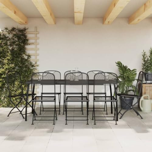 Homgoday Gartenmöbel-Set, 9-teilig, Anthrazit aus Metallgitter, Tisch und Stühle für den Außenbereich, Gartenmöbel, Gartenmöbel-Set, Gartenmöbel-Set YY