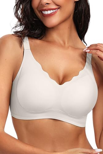 Vertvie Bras for Women Non Wired Seamless Wireless Push Up Bra Comfort Support Full Coverage Bralettes Scalloped Padded Sports Everyday Bra (White,XL)