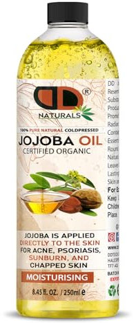 Golden Jojoba Oil Organic Cold Pressed - 100% Pure for Hair, Nails, Eyelash & Eyebrow Growth - Vegan & Cruelty Free for Skin, Face & Body as Carrier, Massage Oil (250ml Cap)