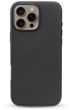 WALLFID Custodia in Pelle Compatibile con iPhone 16 Pro Max con Apple Mag-safe,Vera pelle (Ossidiano nero)