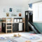 Sufrk Kinderhochbett mit Turm Kinderhochbett Bett Kinder Kinderhochbetten Hochbett Kinder Bett Weiß & Schwarz 80x200 cm Kiefernholz - 3309119