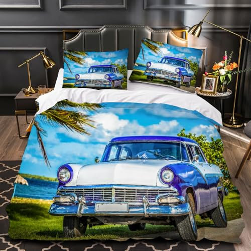 DILANI Sportwagen Bettwäsche Set 220x240cm Rennen 3D-Druck Weiche Mikrofaser 3 Teilig Bettbezüge mit Reißverschluss und 2 Kissenbezüge 80 x 80 cm für Erwachsene Kinder