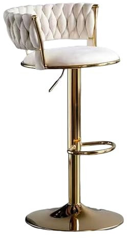 AmphaDeco Swivel Bar Hocker Gold Beinen mit Gewebten Rücken & Fußstütze Set Von 1 2 3 4 6, Gepolstert Samt Einstellbare Frühstück Barhocker für Küche Counter Esszimmer Stühle,Weiß,1