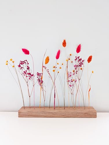 Flowerbar Feuerblüte | Trockenblumen & edle Eiche (60 cm) Blumenleiste, Flowergram, Dekoration, Getrocknete Blumen und massives Eichenholz, Nachhaltige Blumendekoration