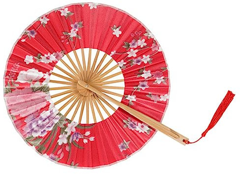 Cabilock Retro Circular Fan Japanese Style Folding Fan Handheld Bamboo Fan Tassel for Decor and Dance Party Props