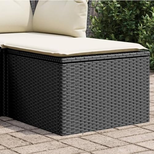 Brokky Gartenhocker mit Kissen Hocker Outdoor Garten Hocker FüR Draussen Sitzhocker Outdoor Schwarz 55x55x37 cm Poly Rattan