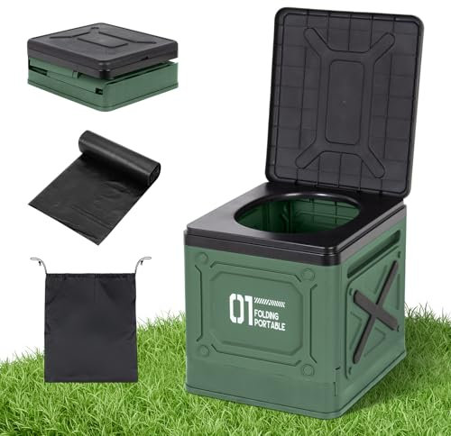 Leogreen Toilettes de Camping Pliables avec Sac de Rangement et 12 Sacs Poubelles, Toilette Portable Voiture, WC Portable Toilette Seche pour Adulte Voyage Embouteillages, Vert