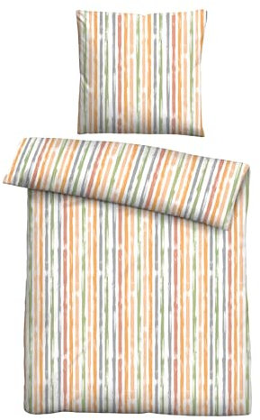 Traumhaft schlafen - Castell - Markenbettwäsche Bettwäsche Baumwoll Seersucker 0020372 LÄNGSSTREIFEN 1x 135x200 cm + 1x 80x80 cm, Honig