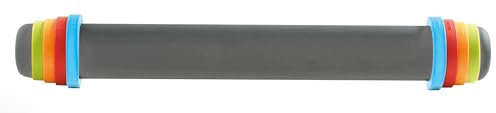 MASTRAD - Rouleau à Pâtisserie - Gris - Avec Anneaux Ajustables - 2 Mm Pour Les Pâtes Fraiches, 4 Mm Tartes, 6 Mm Sablés, 8 Mm Pizzas - En Silicone - Anti-Adhérent - Sans BPA - 41 Cm