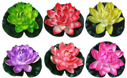 Cabilock Künstliche Lotus-seerose 12 Stück Kunstpflanze Seerosenblatt Pflegeleicht Teich- für Garten und Terrasse