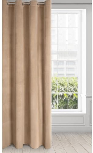 Eurofirany Rideau en Velours avec Oeillets - 1 Panneau, Traitement de Fenêtre Occultant, Rideaux pour Chambre, Cuisine, Salon, Super Doux, 140x250 cm, Beige Foncé