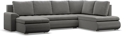 Mebligo - Ecksofa mit Schlaffunktion und 3 Bettkasten FORESTA 300x89x200 (BxHxT) Hellgrau - Ottomane Rechts Eckcouch, Couch U Form, Sofa Wohnzimmer, Sofas & Couches, Eckschlafsofa