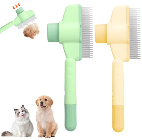 Selbstreinigender Flohkamm für Katzen und Hunde, 2 Stück – Multifunktionale Haarbürste mit Auslöseknopf für Lang- und Kurzhaar