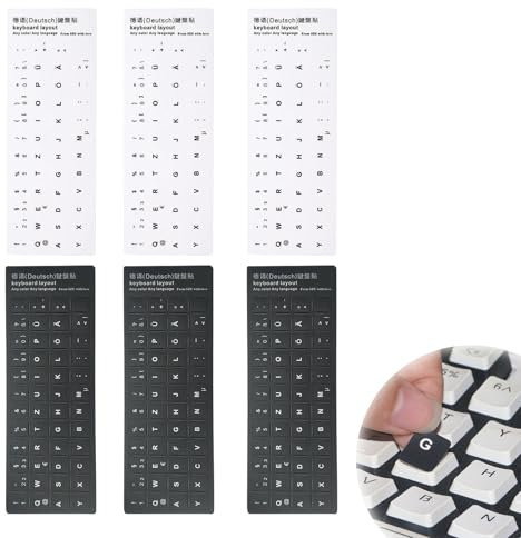 LANZLC Tastaturaufkleber Deutsch, 6 Stück Universal Tastatur Aufkleber, Deutsche Ersatz Aufkleber Gefrostet für Jede Standard-Tastatur, PC/Laptop Notebook Tastaturen, 3 Schwarz 3 Weiß