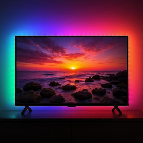 LED ATOMANT Pack 2x Tira de Luz de 2m con sincronización musical para TV RGB LED 5V USB, Incluye Mando y Adhesivo, 70LED/m, Corte cada 50 cm, Para habitacion o Salon, (TV de 32 a 42 pulgadas)