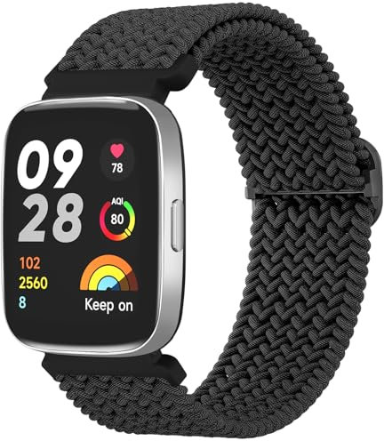 Amzpas Elastische Nylon Armband Kompatibel mit Xiaomi Redmi Watch 3 Active Armbänder für Herren Damen, Loop Dehnbare Sport Ersatzarmband für Redmi Watch 3 Active Uhrenarmband (Schwarz)