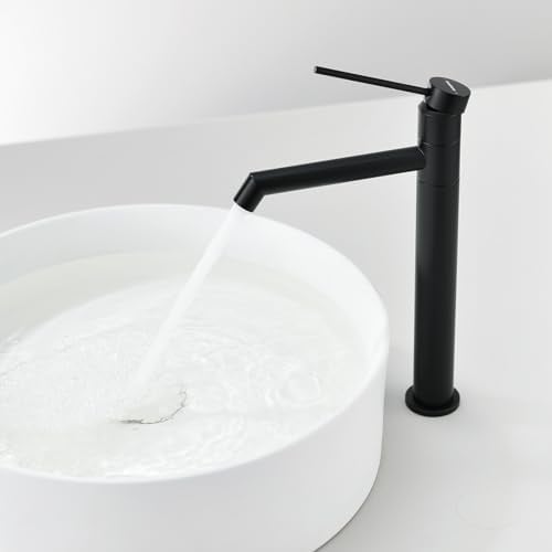 Wasserhahn Bad, Waschtischarmatur Waschbecken Armaturen in Matt Schwarz | 360° drehbar, Auslaufhöhe 222 MM High,Einhebelmischer Mischbatterie für Waschbecken Waschtisch Badezimmer, Gäste-WC