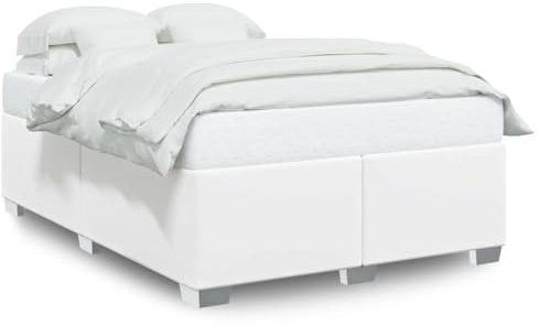vidaXL Bed Frame without Mattress White Full Faux Leather, bed base, platform bed frame, upholstered bed frame, bedroom furniture, double bed frame