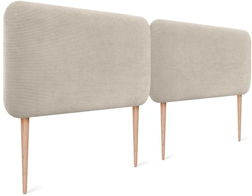 DHOME Gepolstertes Kopfteil Abgerundet Glatt Aus Premium-Cord Mit Beinen Für Wandmontage Akustische Schallabsorbierende Kopfteile Bett Schlafzimmer (Beige, 200cm Dual)