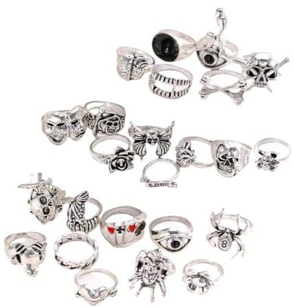 OIXEY 24 Stück Ringe Set, Y2K Accessoires Dekorieren, Verstellbare Ring Set Silber Männer Und Frauen Können Schmuck Tragen, Streetwear Schmuck Silver
