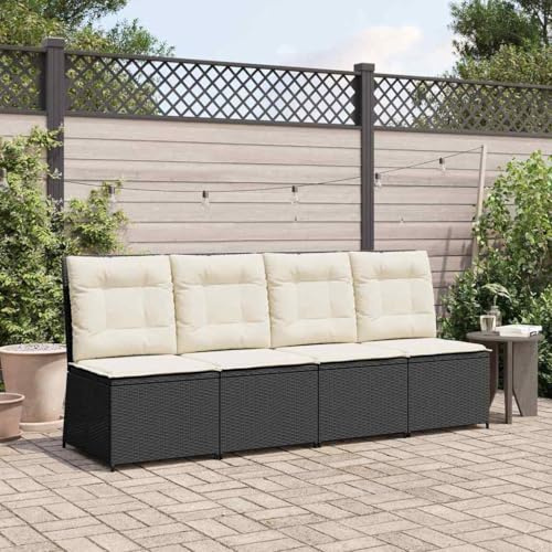 YuuSsea Gartensofa mit Kissen Schwarz, Poly Rattan Loungesofa, verstellbare Rückenlehne, UV-beständig, 1-Sitzer Outdoor Möbel für Terrasse, Balkon und Garten