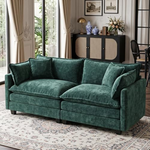 SoarFlash Modulares Sofa 2-Sitzer, 198 cm, Chenille grün, mit Kissen | Frei kombinierbares modulares Sofa aus Chenille mit Armlehnenpaneelen, ideal für Wohnhäuser und Wohnungen.