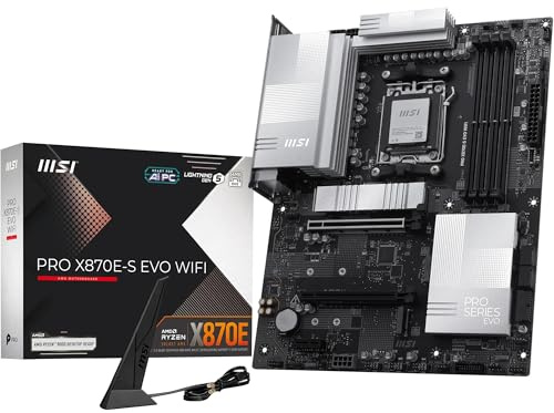 MSI PRO X870E-S EVO WiFi Mainboard, ATX – Unterstützt AMD Ryzen 9000/8000/7000-Prozessoren, AM5 – 60A SPS VRM, DDR5-Memory Boost (bis zu 8200+ MT/s OC), PCIe 5.0 x16, M.2 Gen5, Wi-Fi 7, 5G-LAN