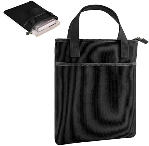31x26cm Custodia Libro Regali per Amanti dei Libri con Cerniera e Tasca Frontale Borsa Porta Copertina Libri in Vellu a Coste con Protezione in Polyester per Copertine Libri Scolastici (Nero)
