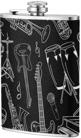 Instruments de musique noirs,Flasque de poche plate de 8 oz en acier inoxydable 304, idéale pour les activités de plein air.