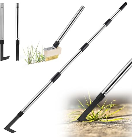 Fugenkratzer Unkraut, Unkrautbürste Fugenkratzer und Moosentferner Kombi-Set,150cm Unkrautstecher mit Langem Stiel, 3 Verschiedene Unkrautentferner für Einfahrten, Terrassen, Pflastersteine und Risse