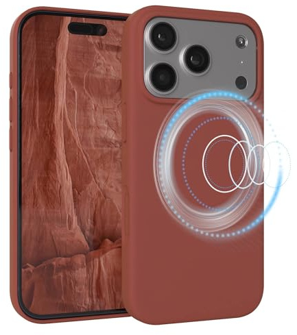 EAZY CASE Magnetische Silikon Hülle für iPhone 17 Pro - MagSafe-kompatibel, Premium-Liquid-Silikon, Stoßfest, Kameraschutz, Mikrofaser-Innenfutter, Slim Cover Handyhülle Bumper - Terrakotta Braun