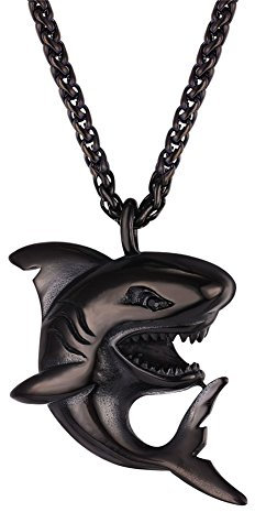 U7 Herren Haifisch Kette schwarz Edelstahl Ozean Tier Hai Fisch Anhänger mit 3mm/55+5cm Weizenkette Cool Punk Modeschmuck Accessoire