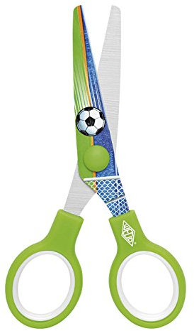 Wedo 7343011 Motivschere Magic Kinderschere Magic, Motiv Fußball, bedruckte Abgerundete Scherenblätter, rostfreier Edelstahl Länge 13 cm, hellgrün