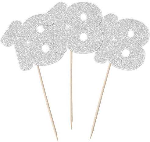 Number 18 Cupcake Toppers - 12pk (Silver Glitter)