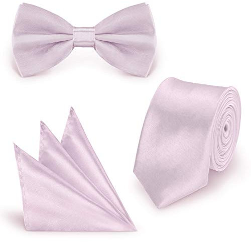 StickandShine Inh. Christian Müller 3 in 1 SET hochwertige Satin Polyester Krawatte Fliege Einstecktuch Flieder