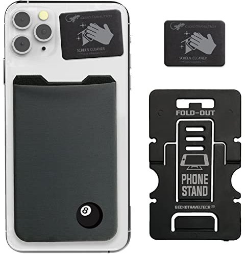 Gecko Travel Tech 8 Ball Phone Wallet Stick on - Eight Ball Cell Phone Card Holder - Pool Table 8 Ball Credit Card Holder for iPhone - Billards Cash and Card Holders