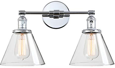 Phansthy Wandleuchte wandlampe 2 Flaming Klar GlasTrichter Wandleuchte Vintage Industrie innen Modern Wandbeleuchtung Loft-Wandlampe Küchenwandleuchte(Chrome Farbe)