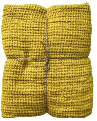 JOWOLLINA Plaid Badetuch Saunatuch 100% Leinen Stonewashed Waffelpique (Mustard Lemon, 100 x 160 cm)