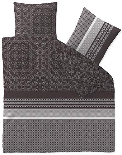 CelinaTex Touchme Biber Bettwäsche 200 x 220 cm 3teilig Baumwolle Bettbezug, Set, Bettgarnitur für Sommer und Winter, ganzjährig, pflegeleicht, Laura schwarz beige anthrazit