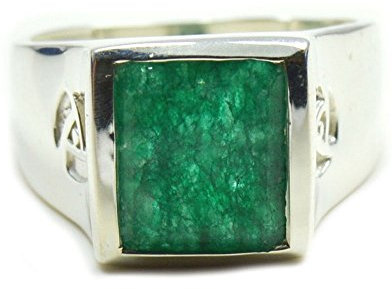 CaratYogi Natürlicher Smaragd-Herrenring Bold 925 Sterling Silber Edelstein Verlobungsring Solitär Geburtsstein Schmuck Ringgröße: Q