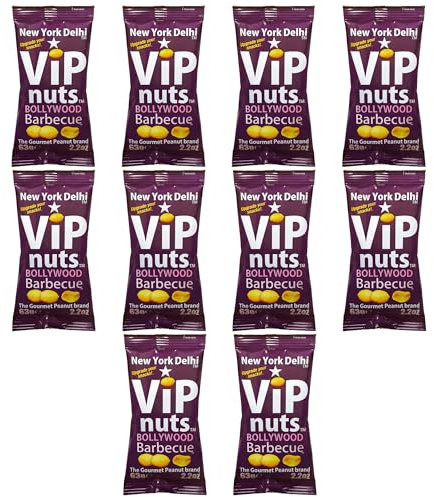 New York Delhi ViPnuts, Bollywood Barbecue Flavoured Peanuts, Vegetarian, High Protein. 10 x 63g